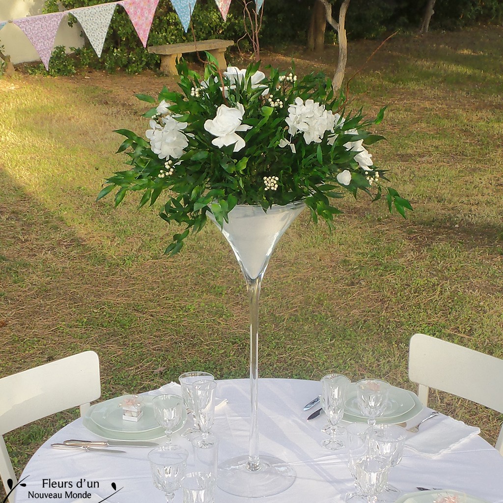 Composition Florale Pour Vase Martini Déco De Mariage Fleur Préservée